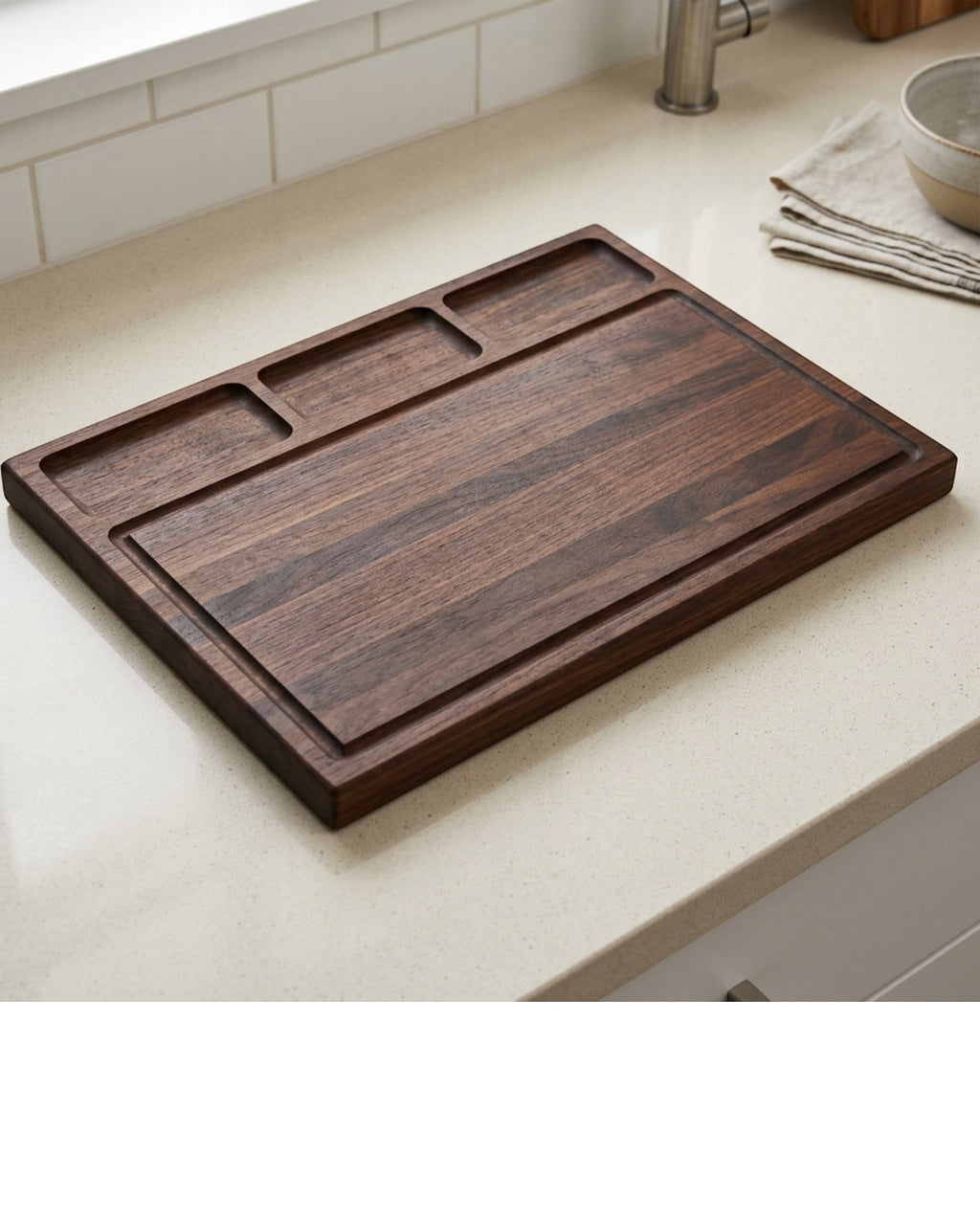 Ldeafyl Walnut Cutting Board with 3 Ingredient Wells 45 x 32 cm - Lifestyle view