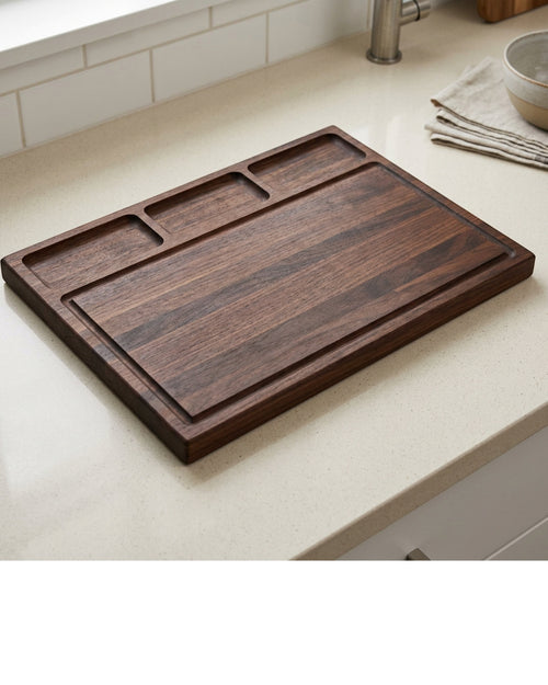Ldeafyl Walnut Cutting Board with 3 Ingredient Wells 45 x 32 cm - Lifestyle view